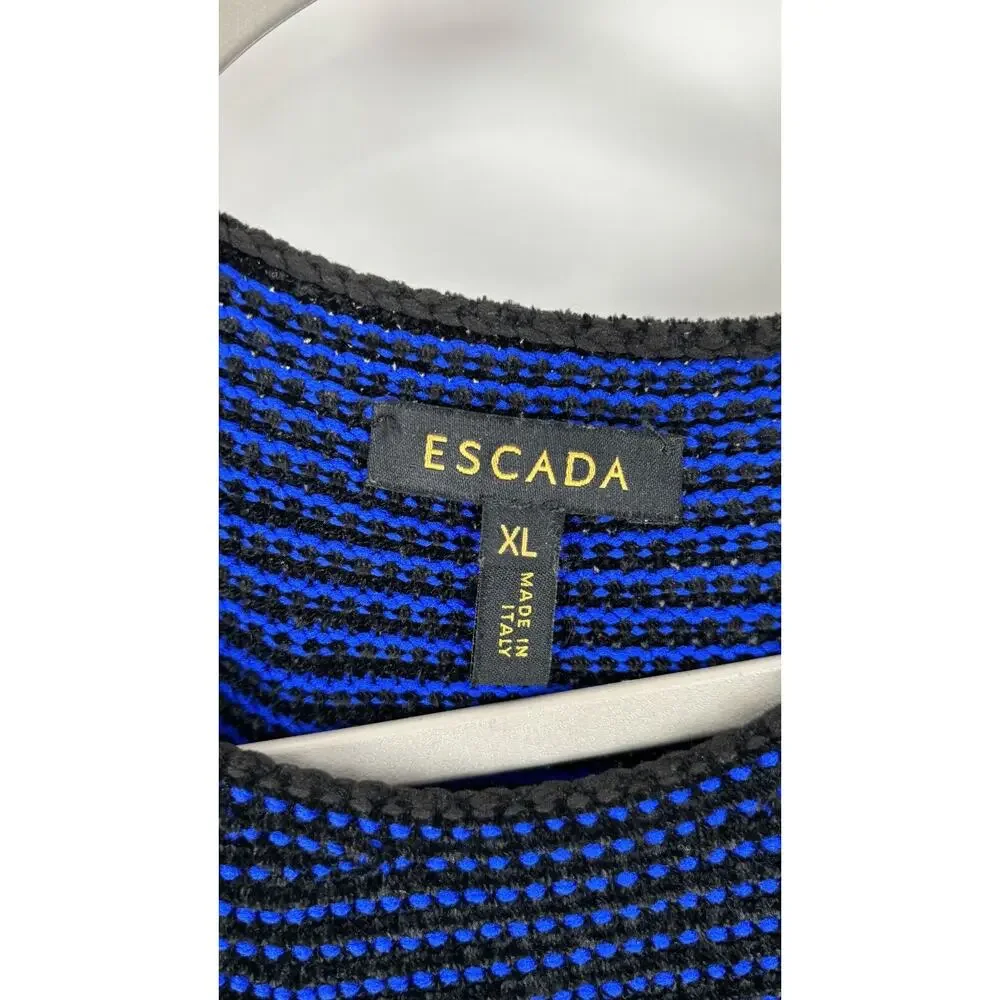 Escada Womens Blue Short Cap Sleeve A Line Dress Round Neck Knit Size XL Black